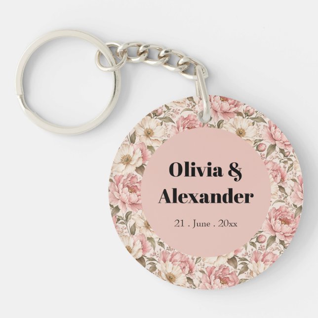 Vintage Blooming Peonies Pattern Keychain (Front)