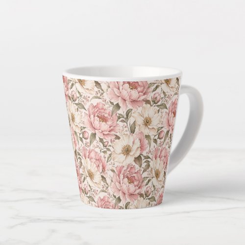 Vintage Blooming Peonies Pattern Latte Mug