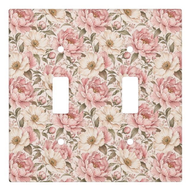 Vintage Blooming Peonies Pattern Light Switch Cover (Front)