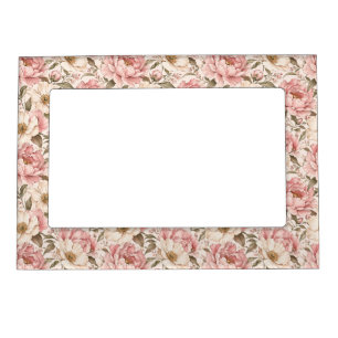 Vintage Blooming Peonies Pattern Magnetic Frame