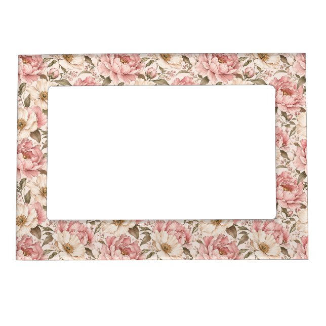 Vintage Blooming Peonies Pattern Magnetic Frame (Front)