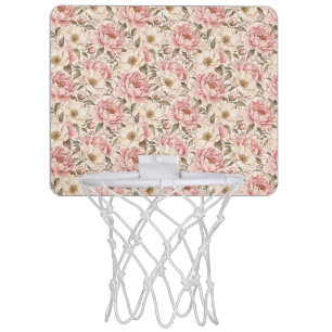 Vintage Blooming Peonies Pattern Mini Basketball Hoop