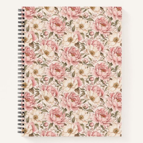 Vintage Blooming Peonies Pattern Notebook