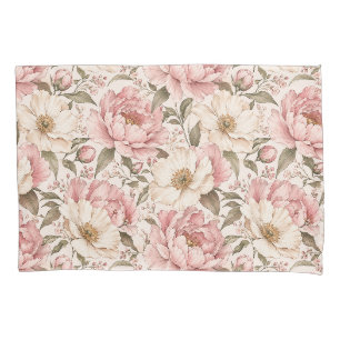 Vintage Blooming Peonies Pattern Pillow Case