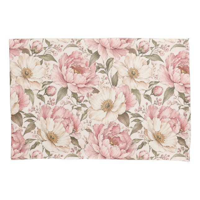 Vintage Blooming Peonies Pattern Pillow Case (Front)