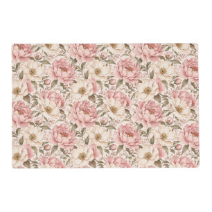 Vintage Blooming Peonies Pattern Placemat
