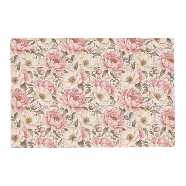 Vintage Blooming Peonies Pattern Placemat (Back)