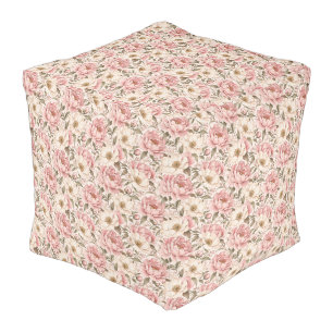 Vintage Blooming Peonies Pattern Pouf