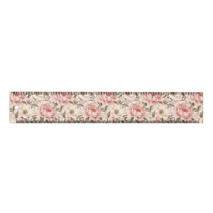 Vintage Blooming Peonies Pattern Ruler