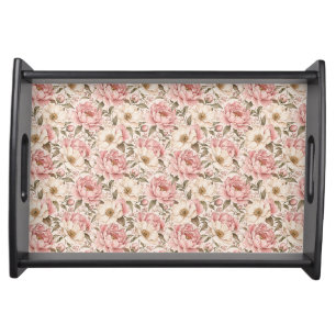 Vintage Blooming Peonies Pattern Serving Tray
