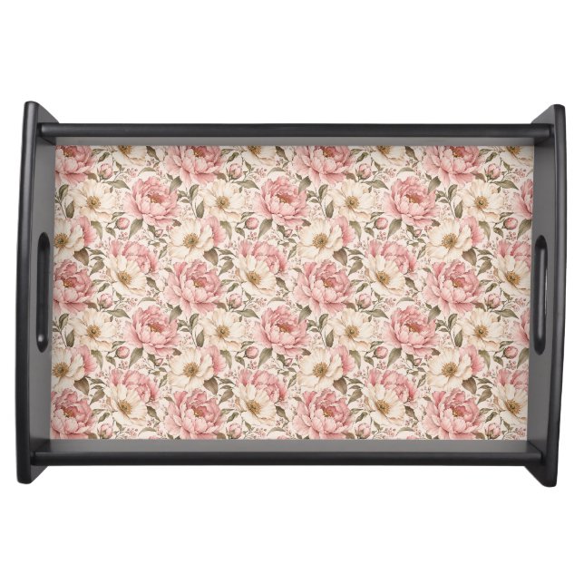 Vintage Blooming Peonies Pattern Serving Tray (Front)