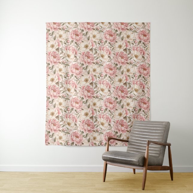 Vintage Blooming Peonies Pattern Tapestry (In Situ)