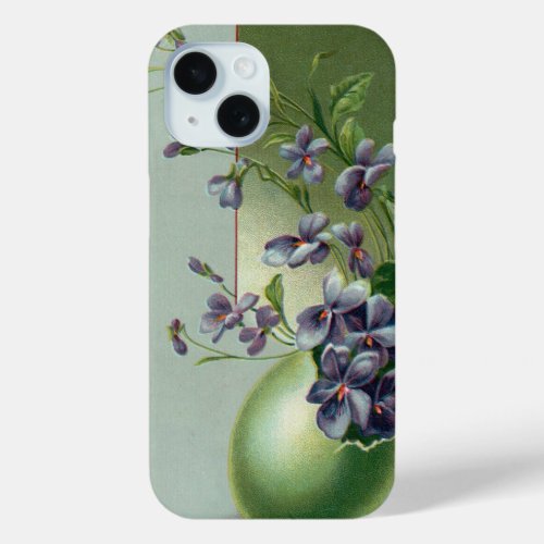 Vintage Blooming Purple Flowers in an Easter Egg iPhone 15 Case