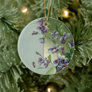 Vintage Blooming Purple Flowers in an Easter Egg Ceramic Ornament