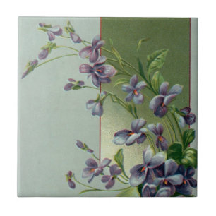 Vintage Blooming Purple Flowers in an Easter Egg Ceramic Tile