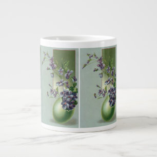 Vintage Blooming Purple Flowers in an Easter Egg Giant Coffee Mug