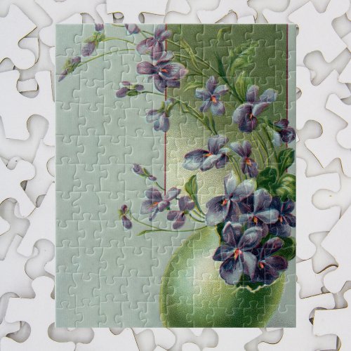 Vintage Blooming Purple Flowers in an Easter Egg Jigsaw Puzzle