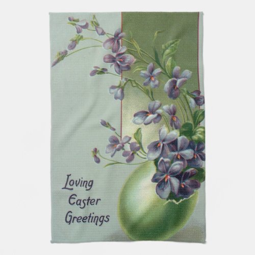 Vintage Blooming Purple Flowers in an Easter Egg Kitchen Towel