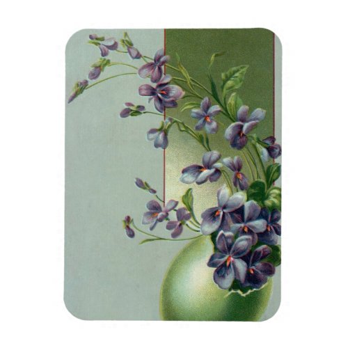 Vintage Blooming Purple Flowers in an Easter Egg Magnet