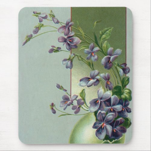 Vintage Blooming Purple Flowers in an Easter Egg Mouse Pad