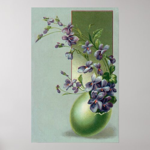 Vintage Blooming Purple Flowers in an Easter Egg Poster