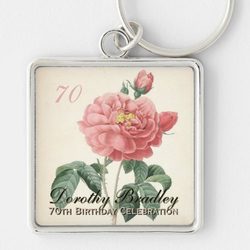 Vintage Blooming Rose 70th Birthday celebration SK Keychain