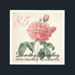 Vintage Blooming Rose 85th Birthday Party PN Paper Napkins<br><div class="desc">Customizable 85th Birthday party paper napkin with Vintage Botanical Watercolors of a blooming soft red Rose by Pierre-Joseph Redouté. You can easily change text (color, font, size and position) by clicking the personalize or customize button. Matching Birthday Invitation, Birthday favor box, party supplies (paper plate), pillow and more... Available with...</div>
