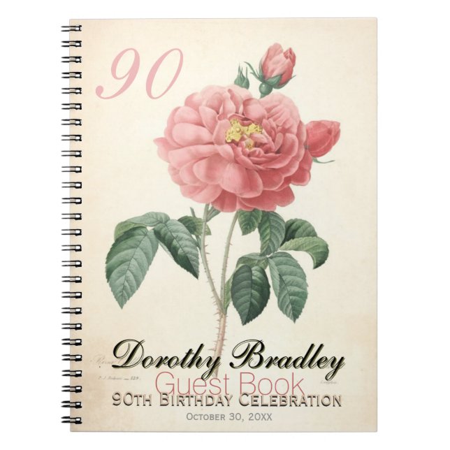 Vintage Blooming Rose 90th Birthday Celebration GB Notebook (Front)