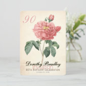 Vintage Blooming Rose 90th Birthday Custom Invitation (Standing Front)