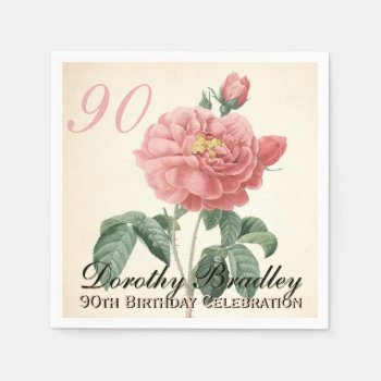 Vintage Blooming Rose 90th Birthday Party Pn Paper Napkins by PBsecretgarden at Zazzle