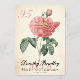 Vintage Blooming Rose 95th Birthday Celebration FC Invitation