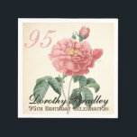 Vintage Blooming Rose 95th Birthday Party PN Napkins<br><div class="desc">Customizable 95th Birthday party paper napkin with Vintage Botanical Watercolors of a blooming soft red Rose by Pierre-Joseph Redouté. You can easily change text (color, font, size and position) by clicking the personalize or customize button. Matching Birthday Invitation, Birthday favor box, party supplies (paper plate), pillow and more... Available with...</div>