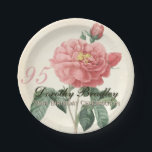 Vintage Blooming Rose 95th Birthday Party PP Paper Plates<br><div class="desc">Customizable 95th Birthday party paper plate with Vintage Botanical Watercolors of a blooming soft red Rose by Pierre-Joseph Redouté. You can easily change text (color, font, size and position) by clicking the personalize or customize button. Matching Birthday Invitation, Birthday favor box, party supplies (paper napkin), pillow and more... Available with...</div>