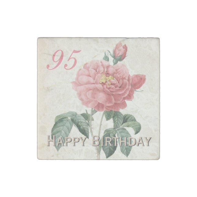 Vintage Blooming Rose 95th Birthday Stone Magnet (Front)