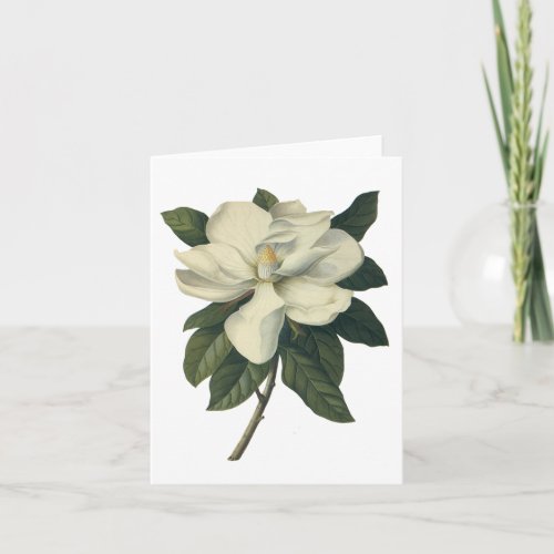 Vintage Blooming White Magnolia Blossom Flowers Card