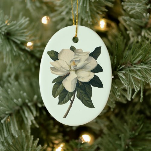 Vintage Blooming White Magnolia Blossom Flowers Ceramic Ornament