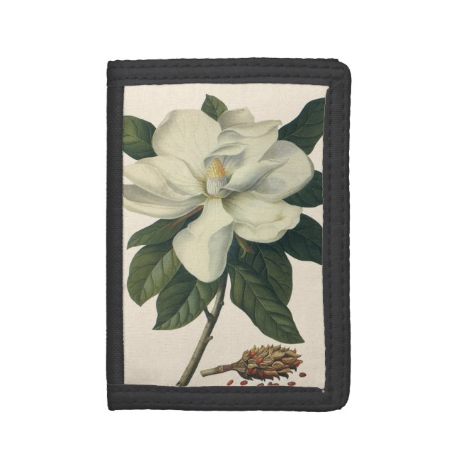 Vintage Blooming White Magnolia Blossom Flowers Trifold Wallet (Front Vertical)
