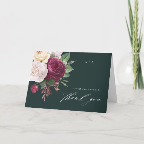 Vintage blooms floral wedding photo thank you card