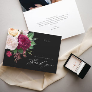 Vintage blooms floral wedding photo thank you card