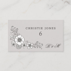 Vintage Blooms Floral Wedding Place Card - Gray