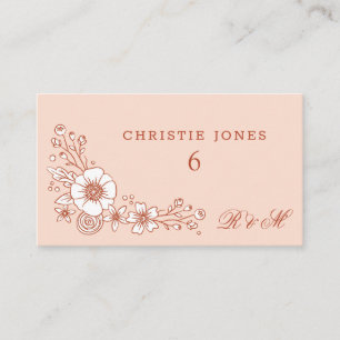 Vintage Blooms Floral Wedding Place Card - Orange