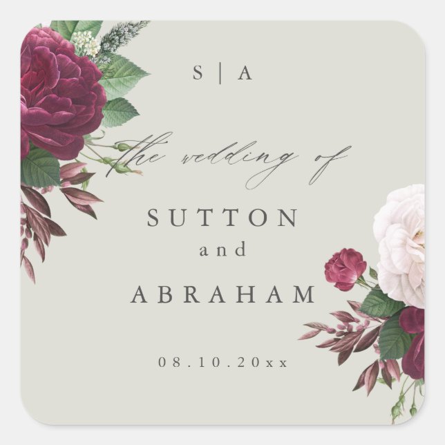 Vintage Blooms Floral Wedding  Square Sticker (Front)