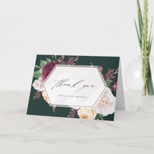 Vintage blooms floral wedding thank you card