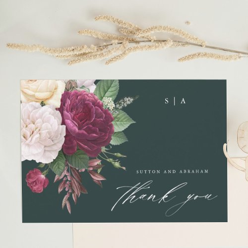 Vintage blooms floral wedding thank you card