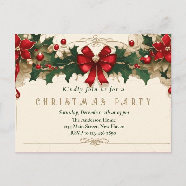 Vintage Blooms: Retro Christmas Invitation (Front)