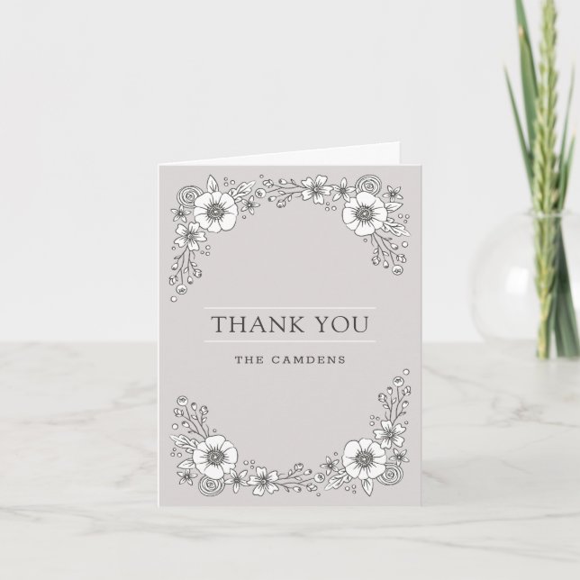 Vintage Blooms Wedding Thank You Card - Gray (Front)