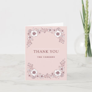 Vintage Blooms Wedding Thank You Card - Pink