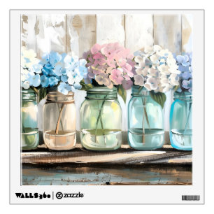 Vintage Blossom Hydrangea Mason Jars Wall Decal