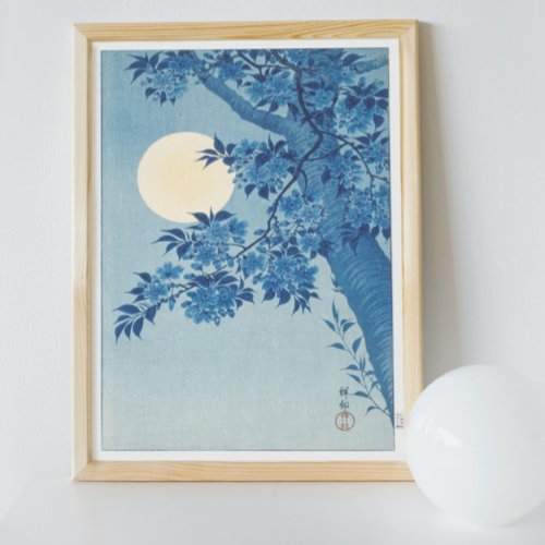 Vintage Blossoming Cherry On A Moonlit Night Poster