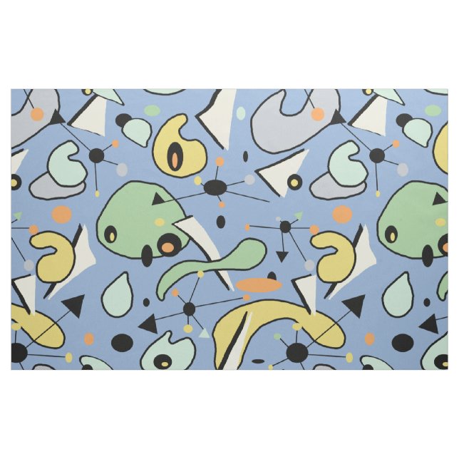 Vintage Blue 1950s Atomic & Kidney Shapes Seamless Fabric (Fat Quarter)